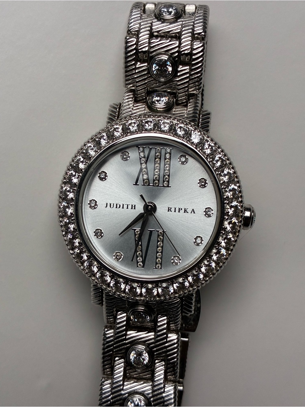 Judith Ripka Silver-tone Crystal Bezel Bracelet Watch - Picture 2 of 4
